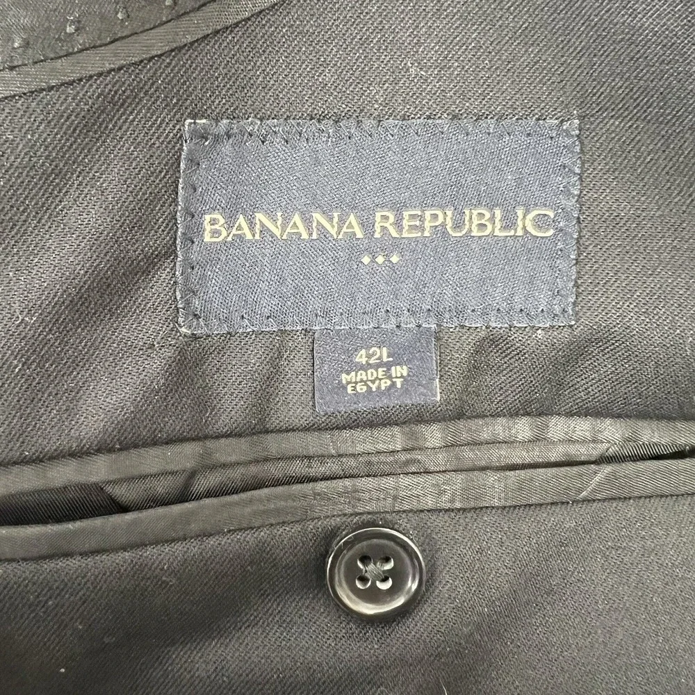Banana Republic 42L Blazer Suit Jacket Black 100% Wool Two-Button Tailored Mens